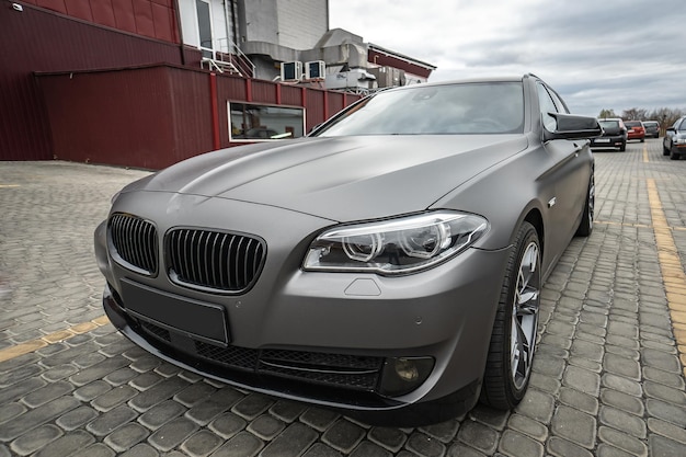 Predatory Car Headlight With Blue Lights Hood Powerful Grey Blue Car Sports Car With Matte Grey Paint Wheel With Blue Disc 308547 3156